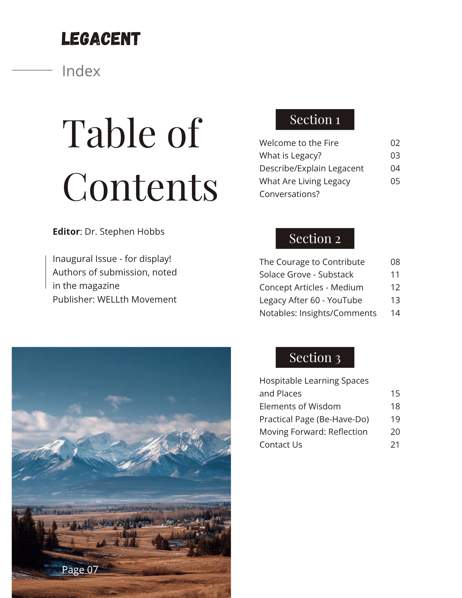 Table of Contents Legacent Inaugural