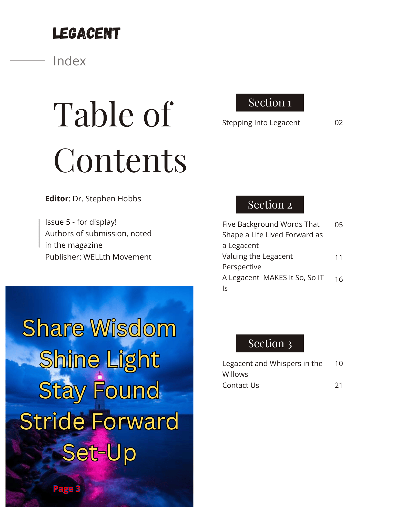 3_Table of Contents Legacent Magazine Issue 5 Mar 2026 Table of Contents
