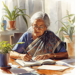 Woman writing at a desk