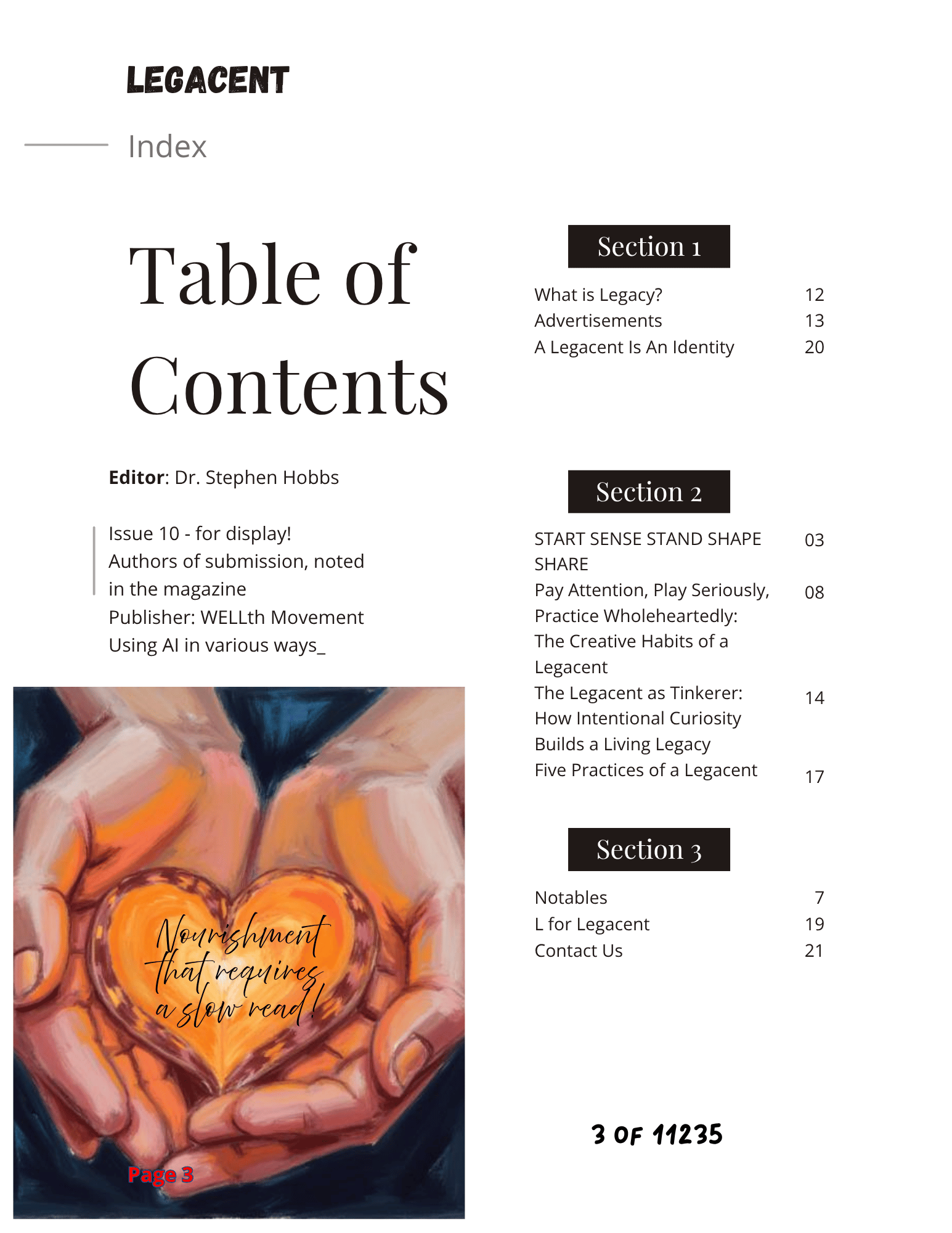 2 Table of Contents Legacent Issue 10 Table of Contents